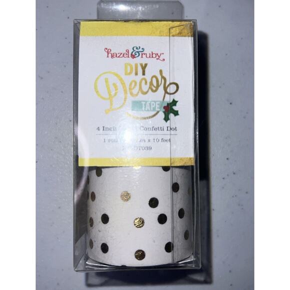 NIB Hazel & Ruby Decor Tape 4”x10’, Gold Polka Dot. On White For Crafts Design. - Picture 1 of 6